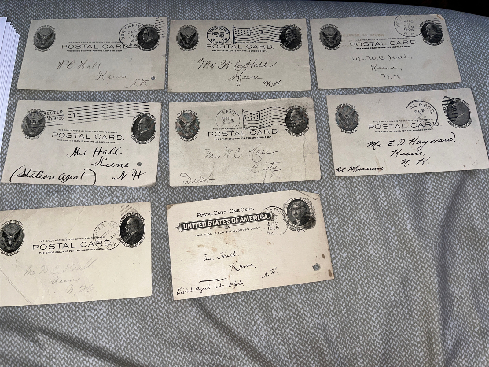 8 Antique 1898-1906 Postcards to Keene NH New Hampshire Official & Attorney