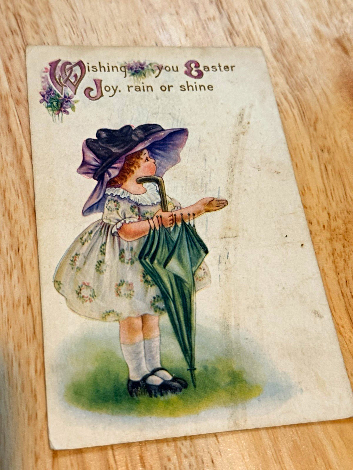 C. 1912 Easter Greetings Postcard “Wishing You Easter Joy, Rain or Shine” Posted