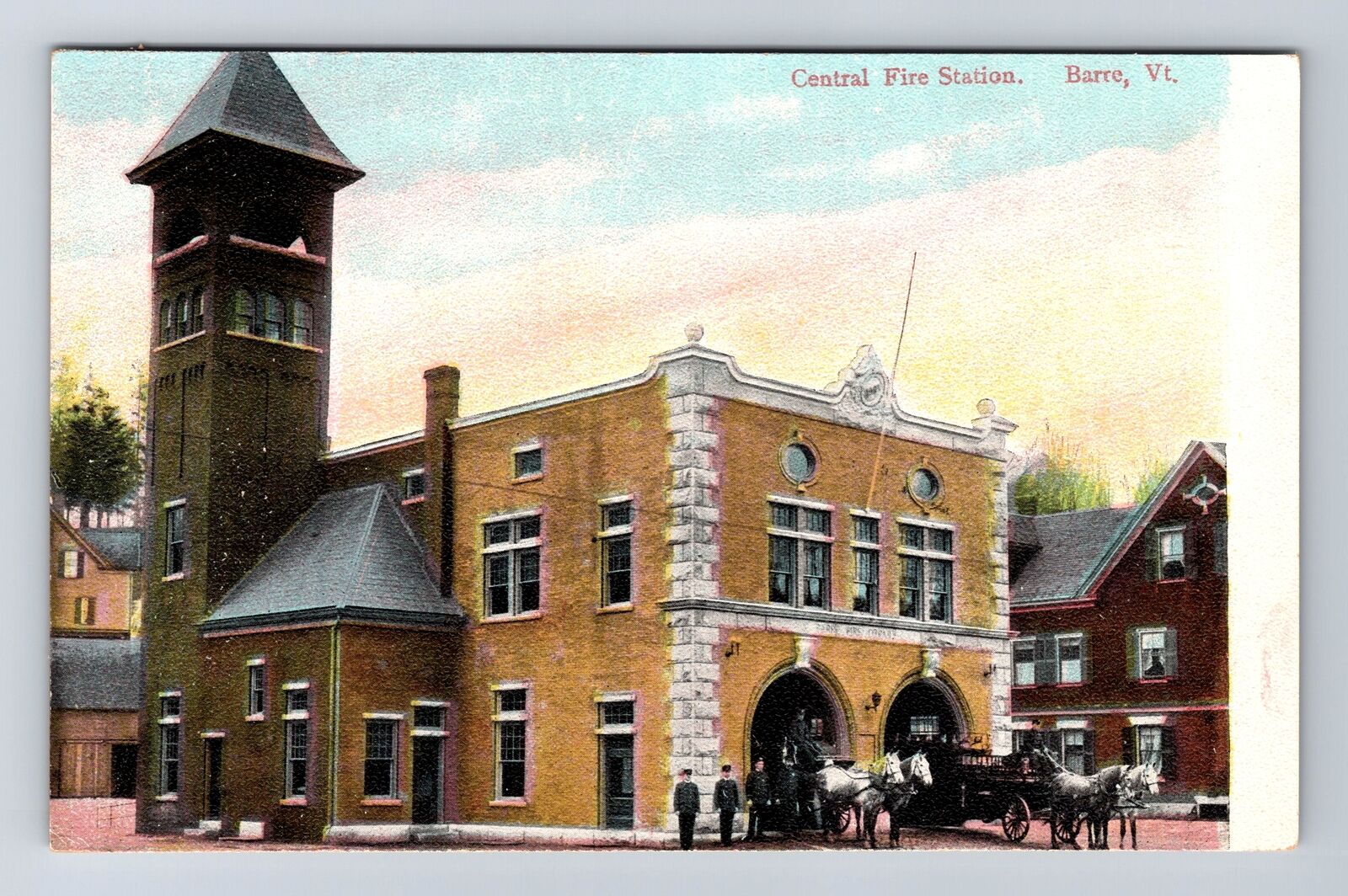 Barre VT-Vermont, Central Fire Station, Antique, Vintage Postcard