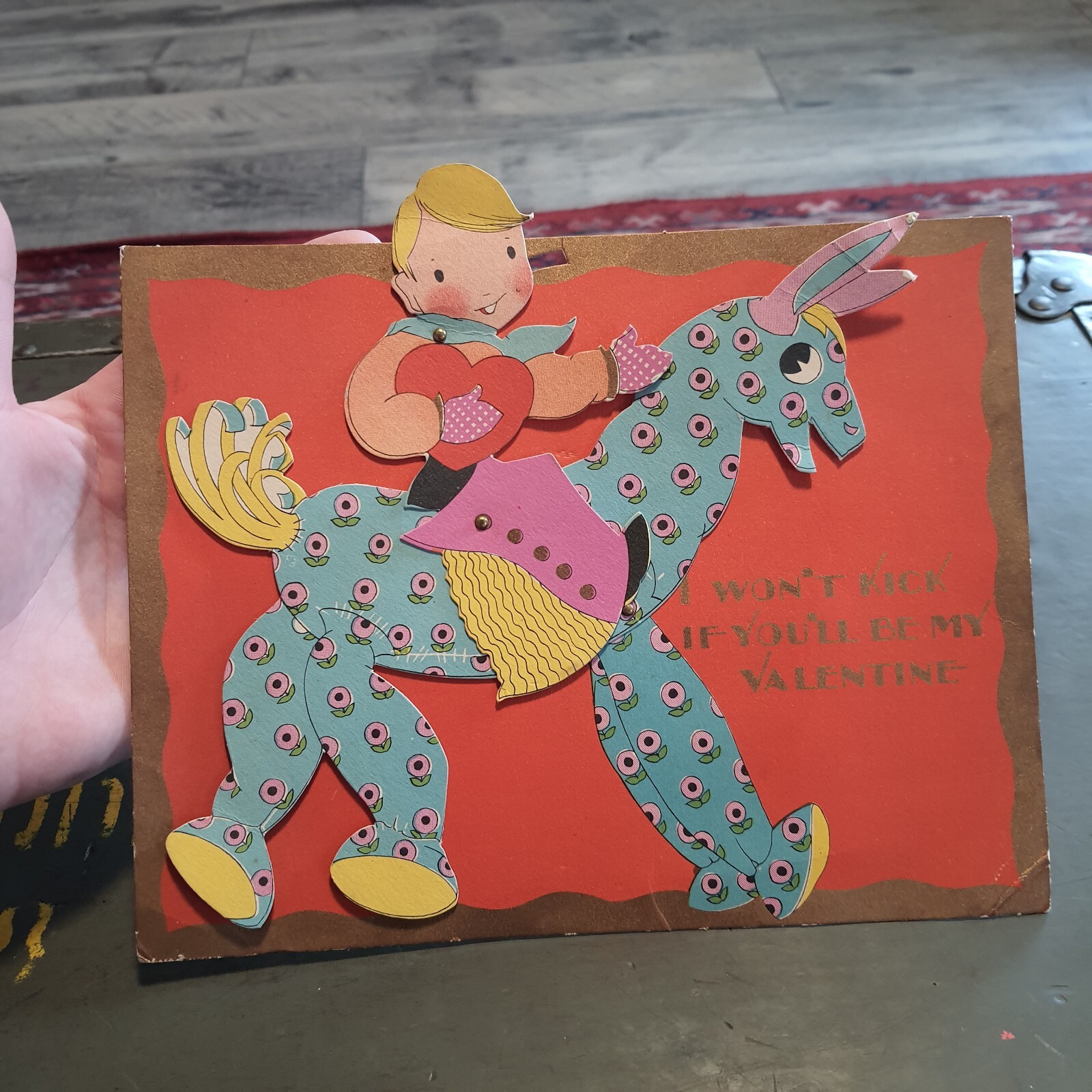 Vintage Antique Carrington USA Valentines Day Love Pony And Cowboy Moving Card