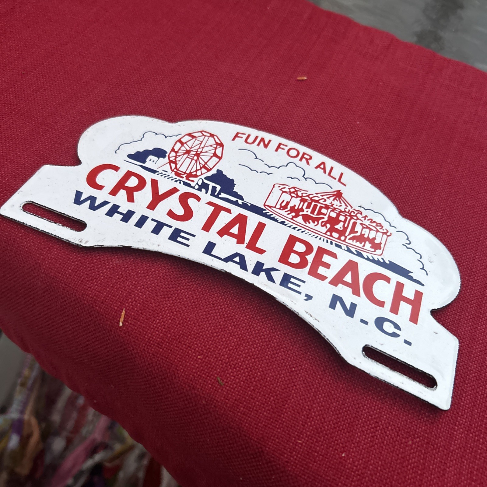 Rare vintage White Lake,N.C. License metal plate topper. Crystal Beach 