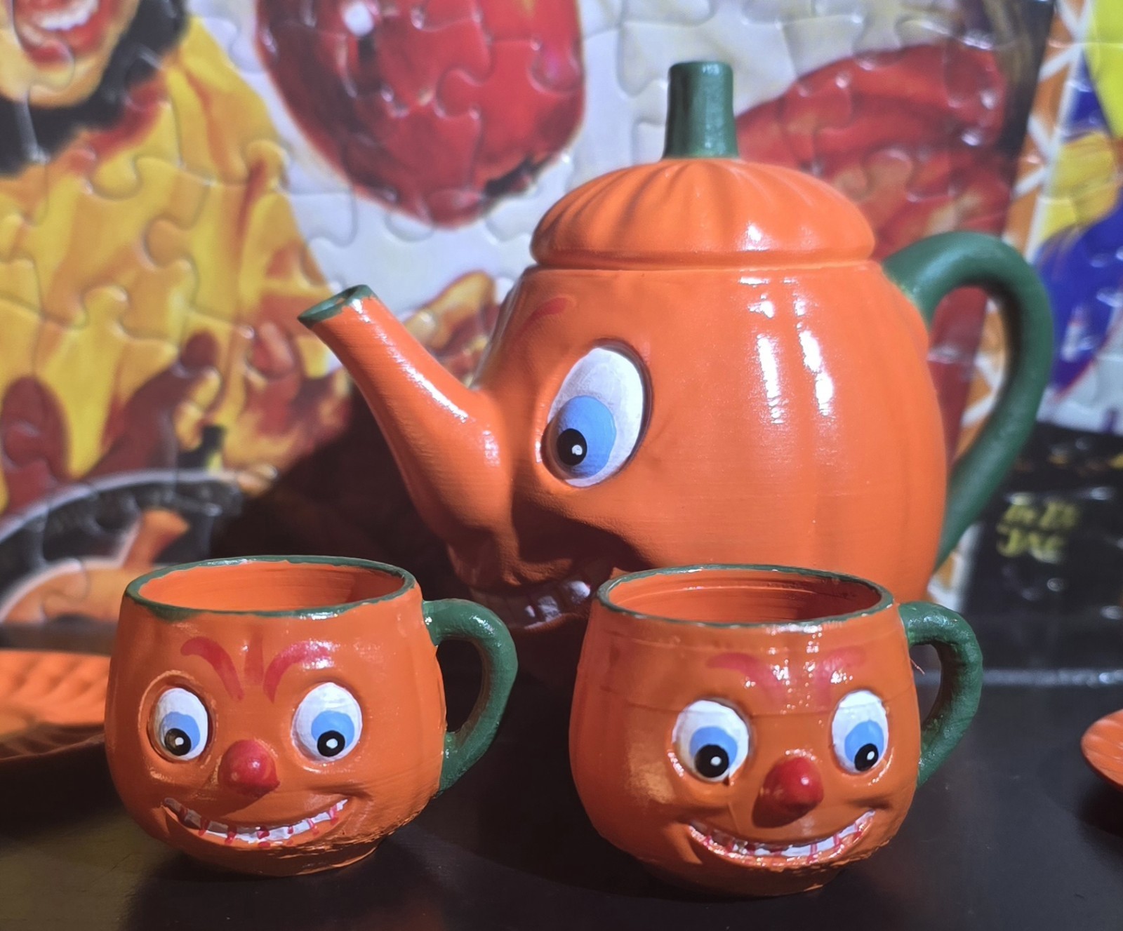 Vintage Halloween Reproduction Jack O Lantern Mini Tea Set 1920s Style Teaset