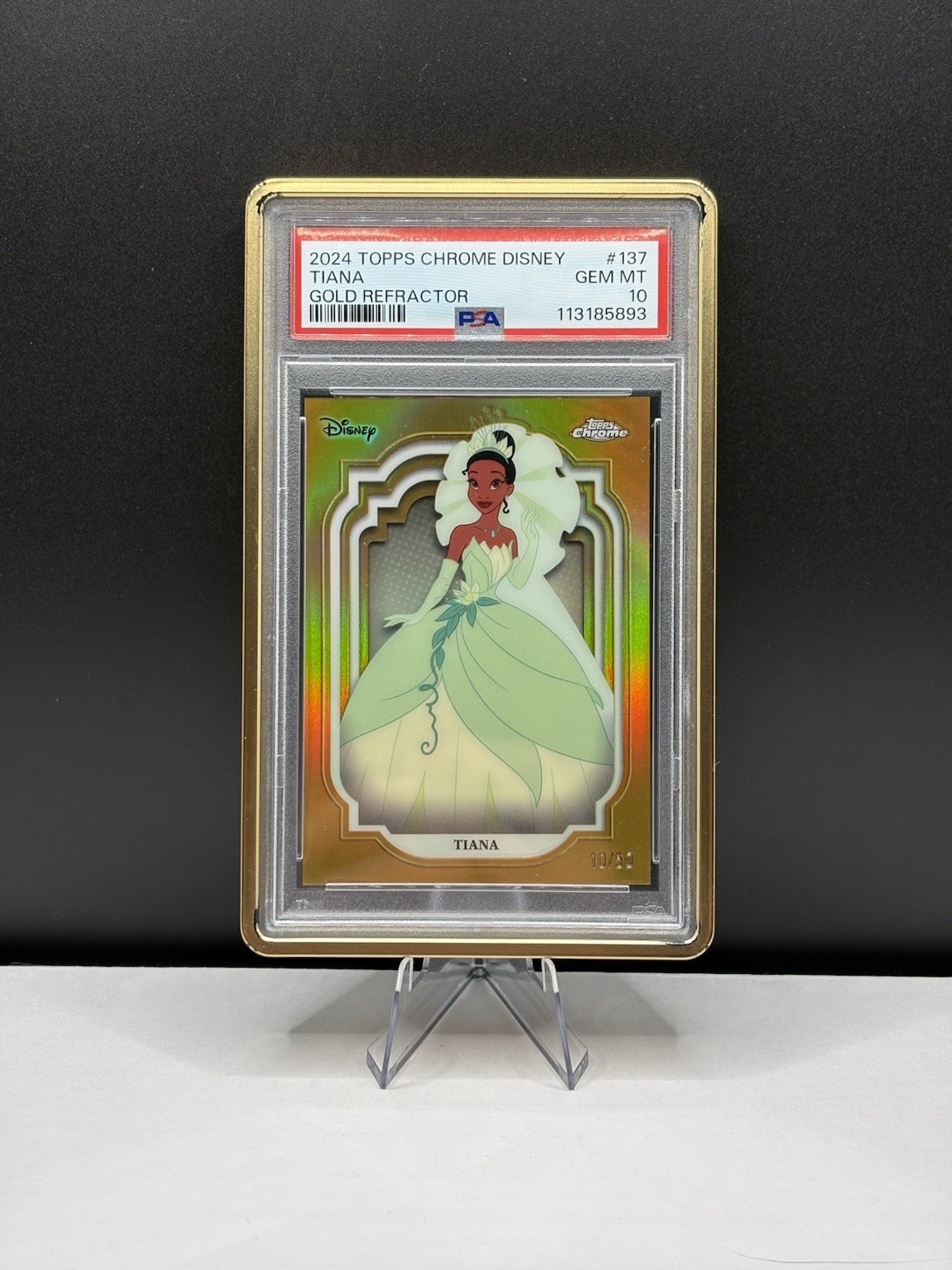 2024 Topps Chrome Disney Tiana Gold Refractor #/50 The Princess and Frog PSA 10