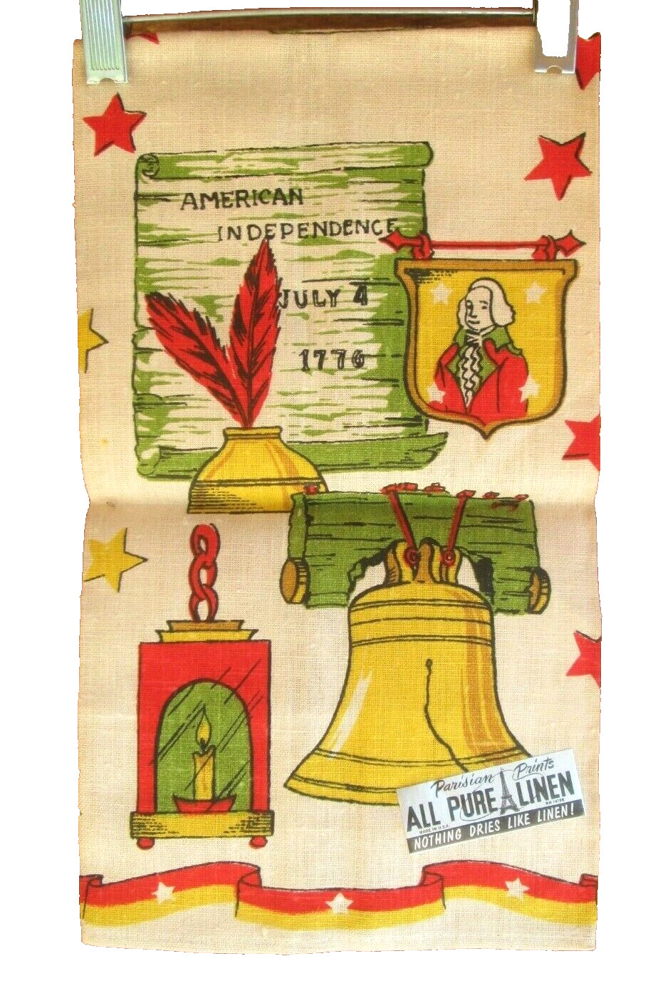 NOS Vintage Linen Tea Towel American Independence Made In USA By Parisian Prints