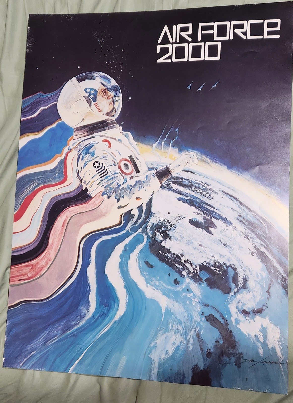 Vintage 1980s Air Force 2000 Poster Space Art Attila Hejja Astronaut USAF 17x23