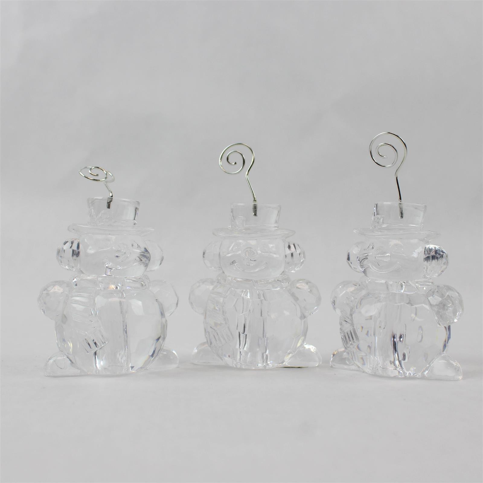 Enesco Twinkling Christmas Clear Snowman Place Card Holders Set of 3 2004 New