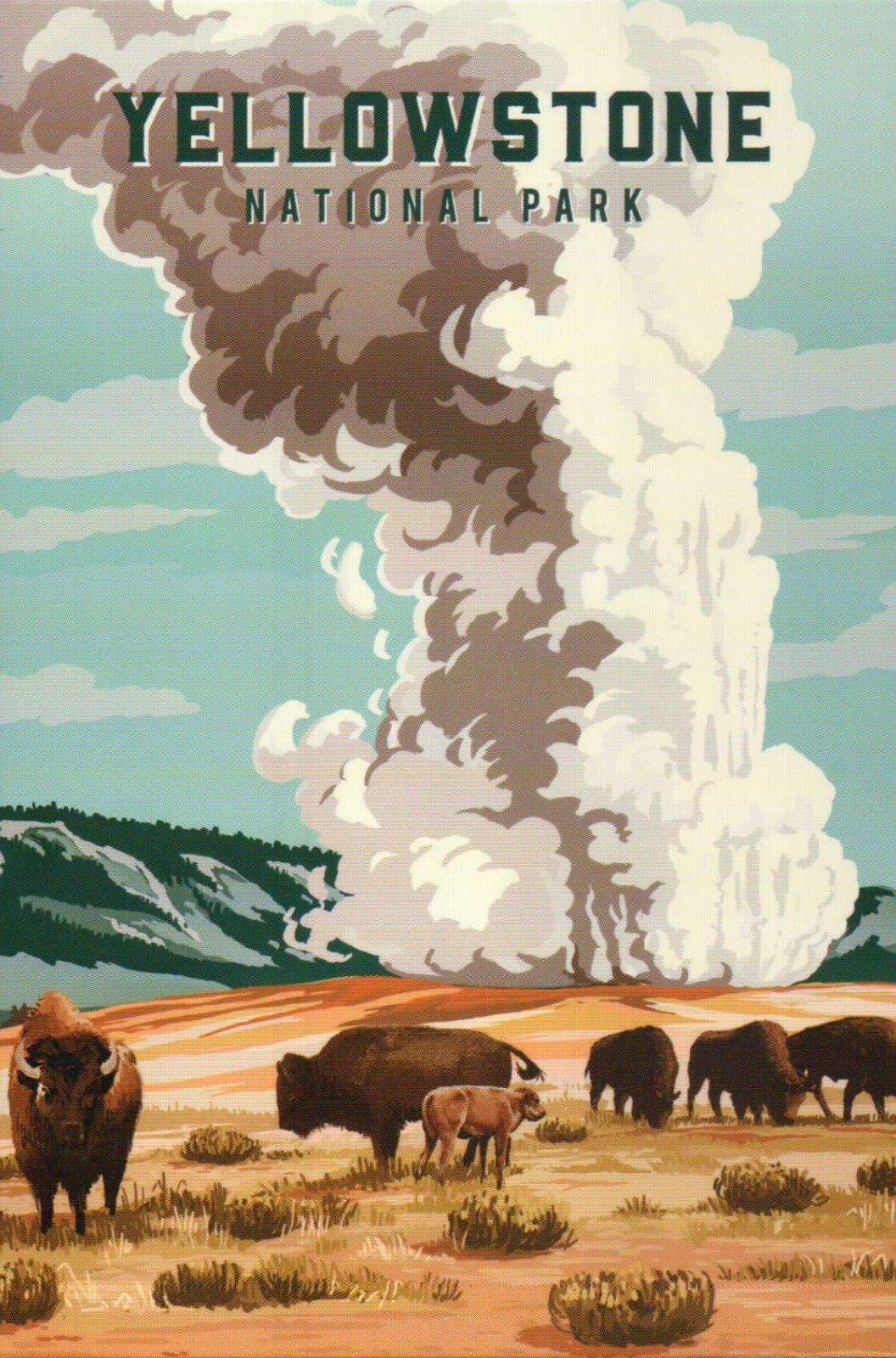 Yellowstone National Park, Bison & Geyser Wyoming, 1st NP 1872 - Modern Postcard Yellowstone National Park, Bison & Geyser Wyoming, 1st NP 1872 - Modern Postcard