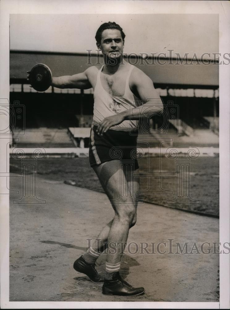 1936 Press Photo BL Prendergast of Britain for the discus at Berlin Olympics