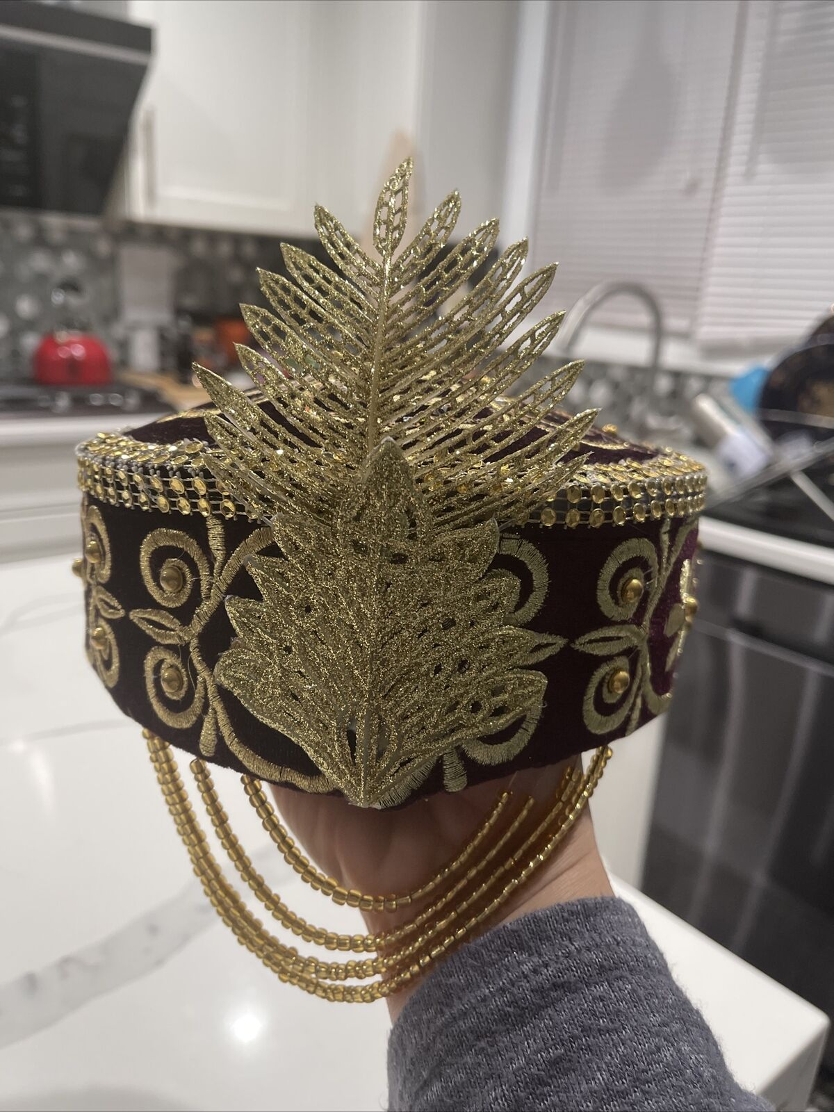 Traditional Uzbek Tyubiteyka Bridal Wedding Embroidered Beaded Sequins Hat