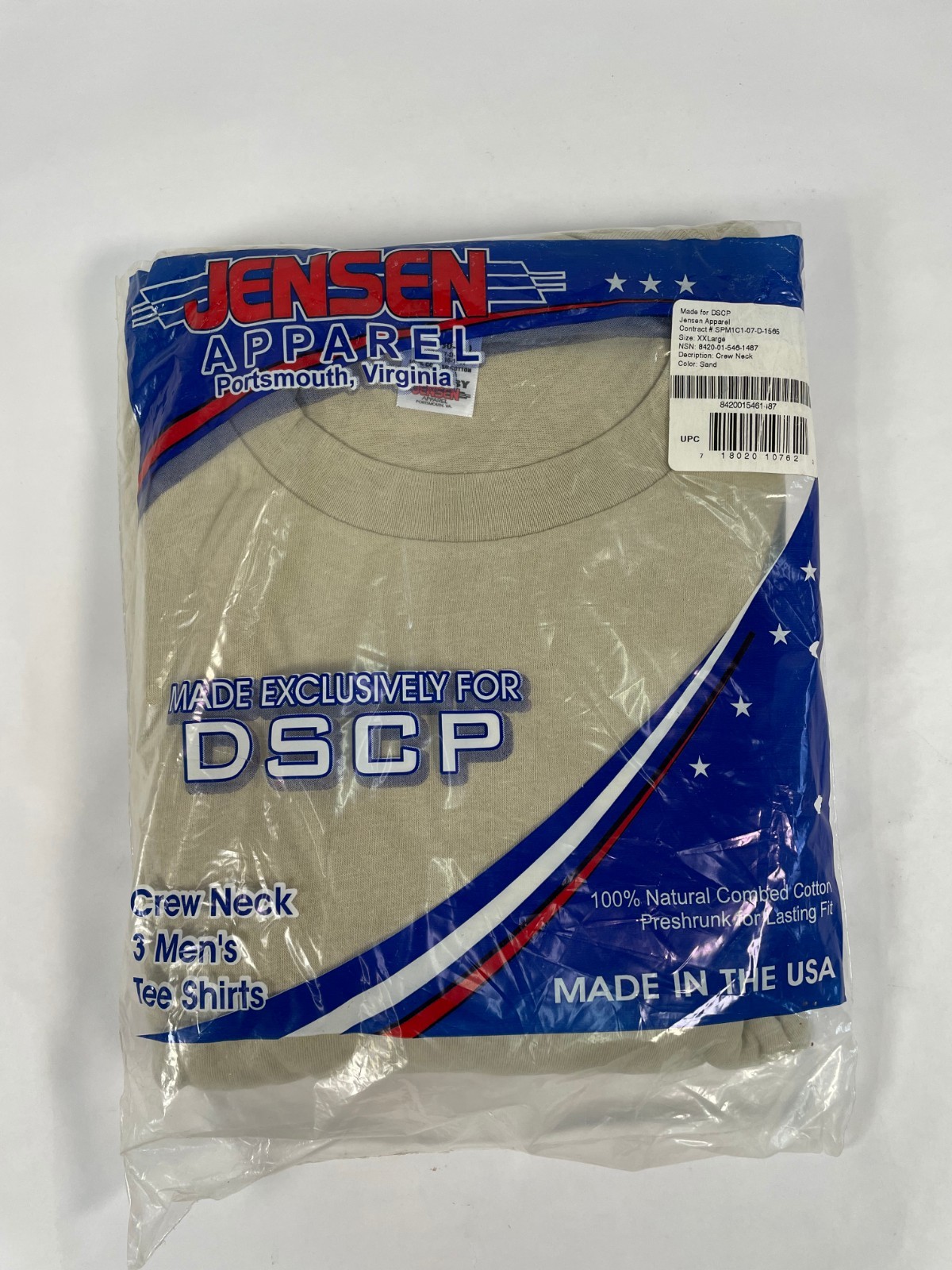 Pack of 3 DSCP Jensen Apparel Army T-Shirt Crew Neck Sand Size 2XL (#2)
