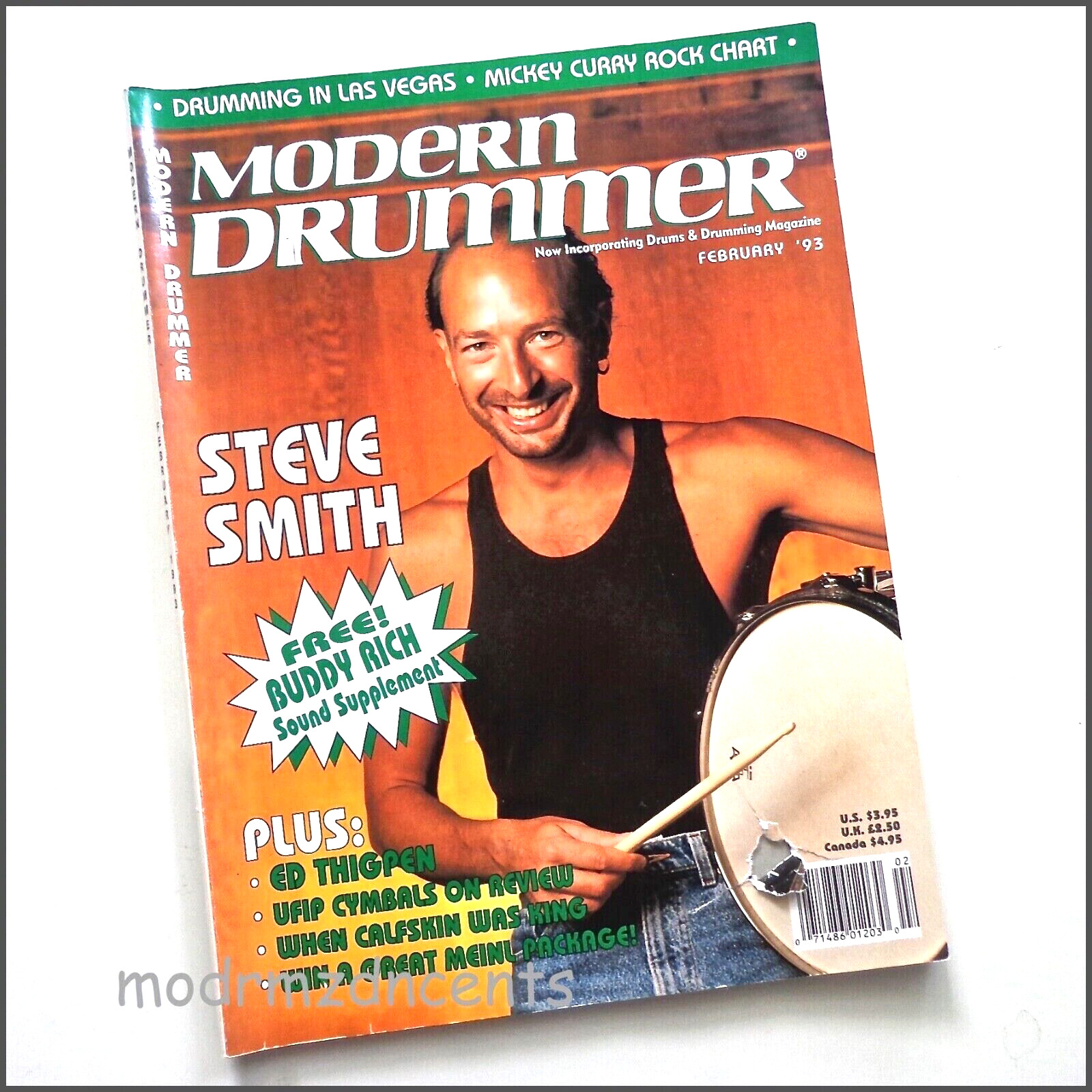 MODERN DRUMMER - Feb 1993 - STEVE SMITH + Ed Thigpen & Buddy Rich