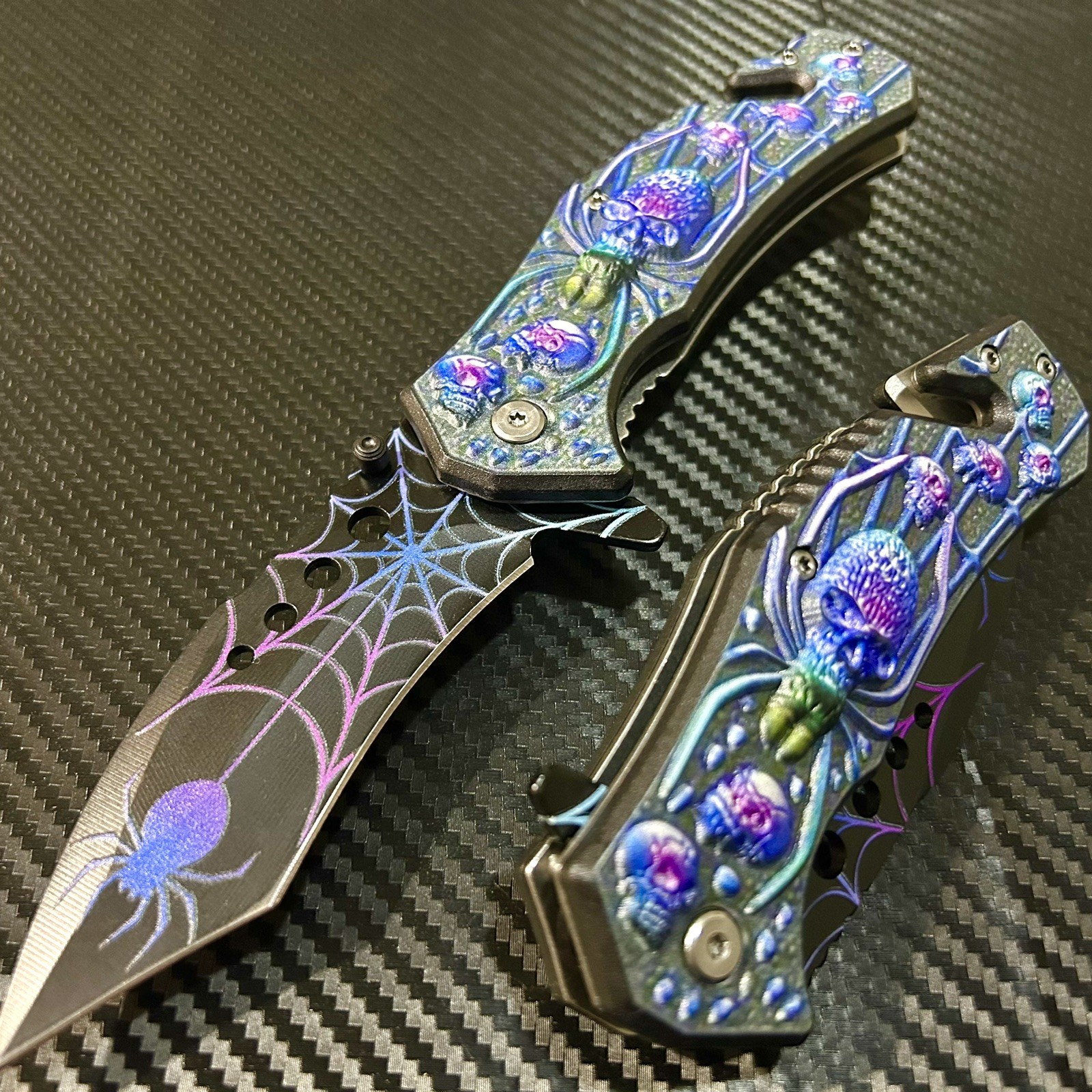 8.5” Purple Spider Tactical EDC Spring Assisted Open Blade Folding Pocket Knife