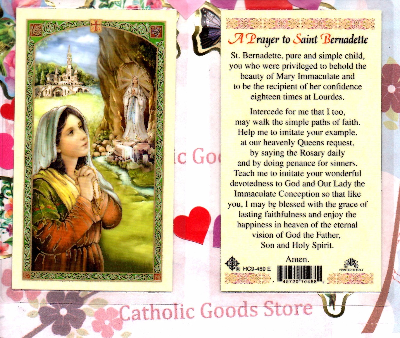 St. Saint Bernadette - A Prayer to St Bernadette - Laminated Holy Card 429E