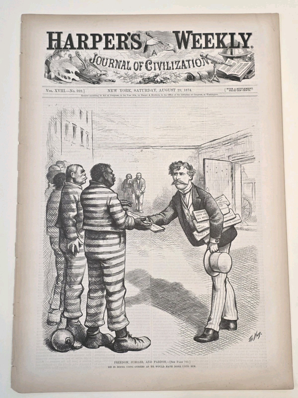 Harpers Weekly August 29, 1874 Full Magazine With 