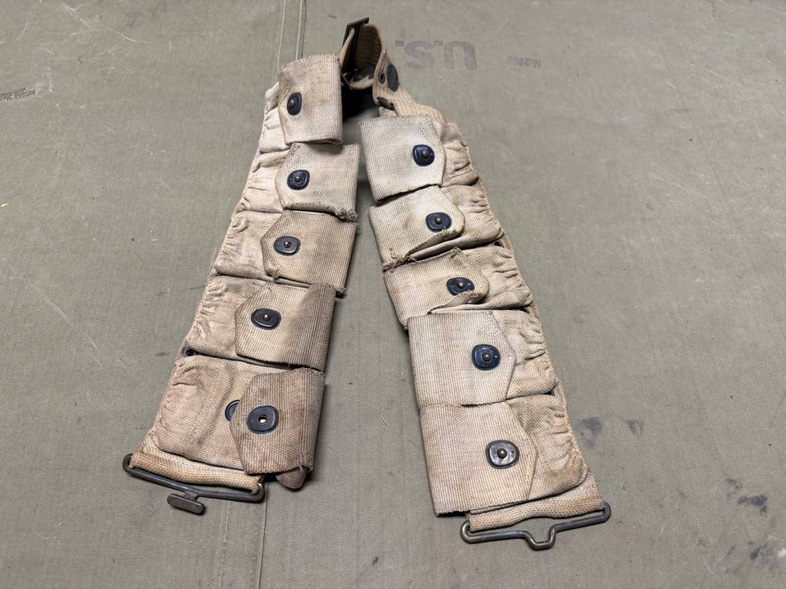 ORIGINAL WWI WWII US ARMY M1910 INFANTRY FIELD 9 POCKET AMMO BELT- ORIGINAL WWI WWII US ARMY M1910 INFANTRY FIELD 9 POCKET AMMO BELT-