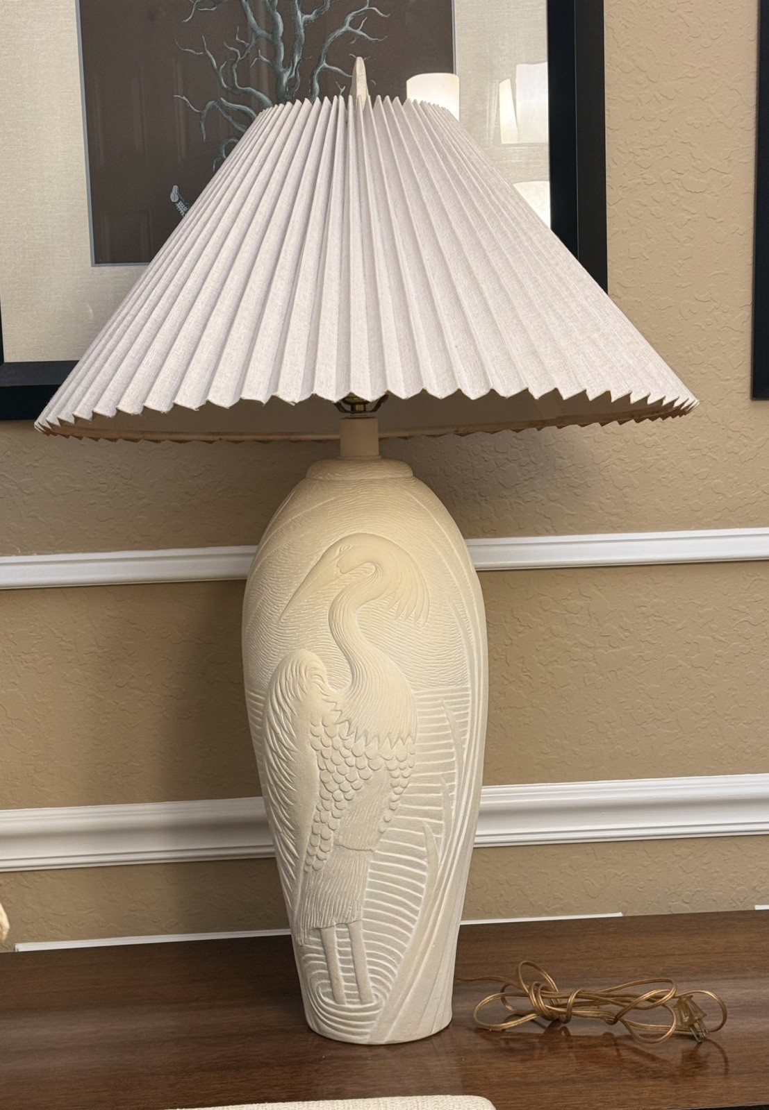 Vintage 1970s Dayle Rushall Palm Beach Heron Costal Lamp with Finial and Shade