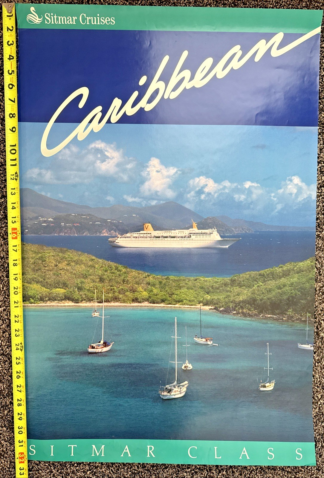 Vintage Cruise Ship Poster Sitmar Caribbean Boat Ocean Beach Vacation 32\