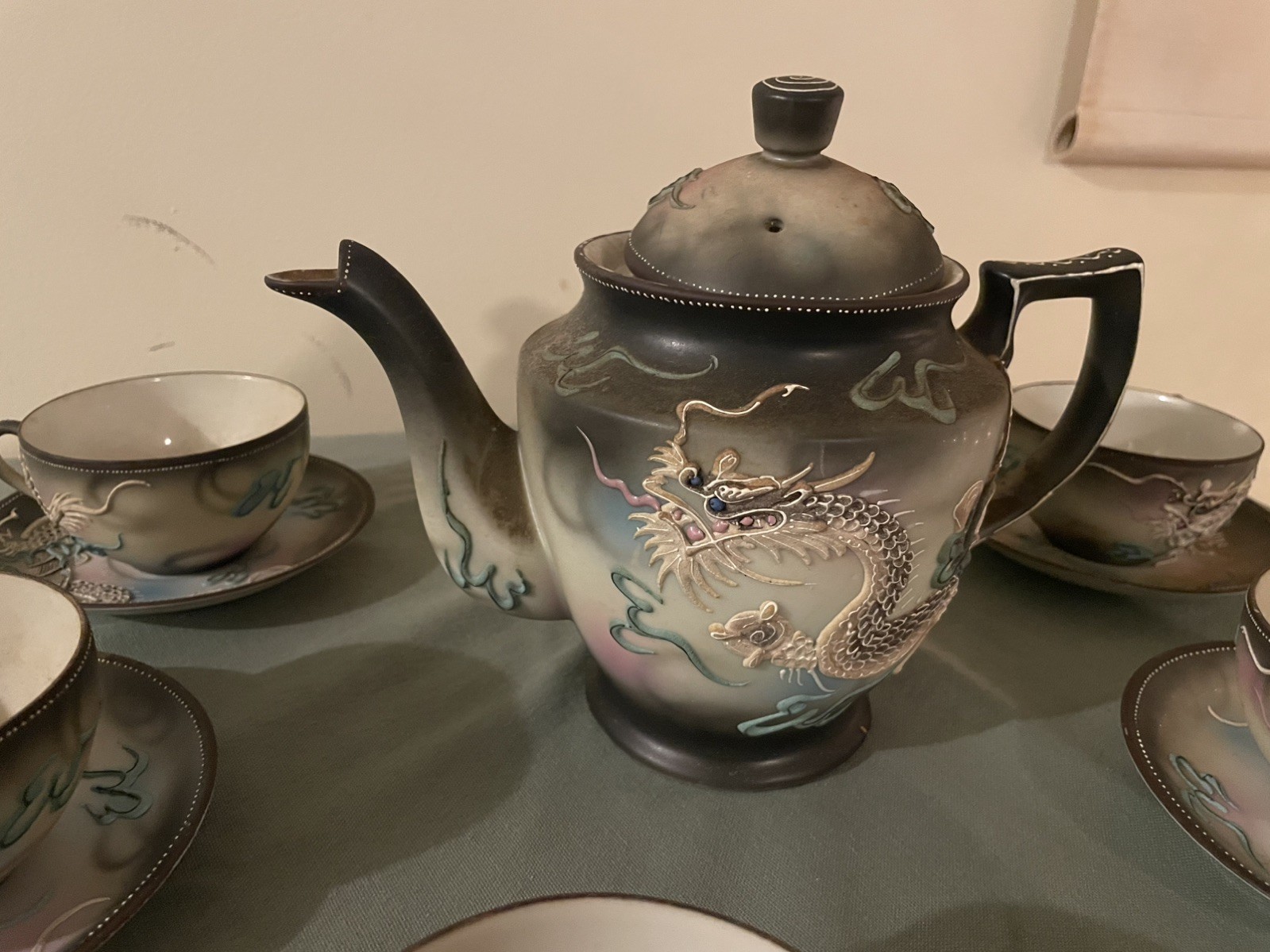 Antique Japanese Moriage Dragonware 21pc Tea Set – Raised Dragon – AS IS