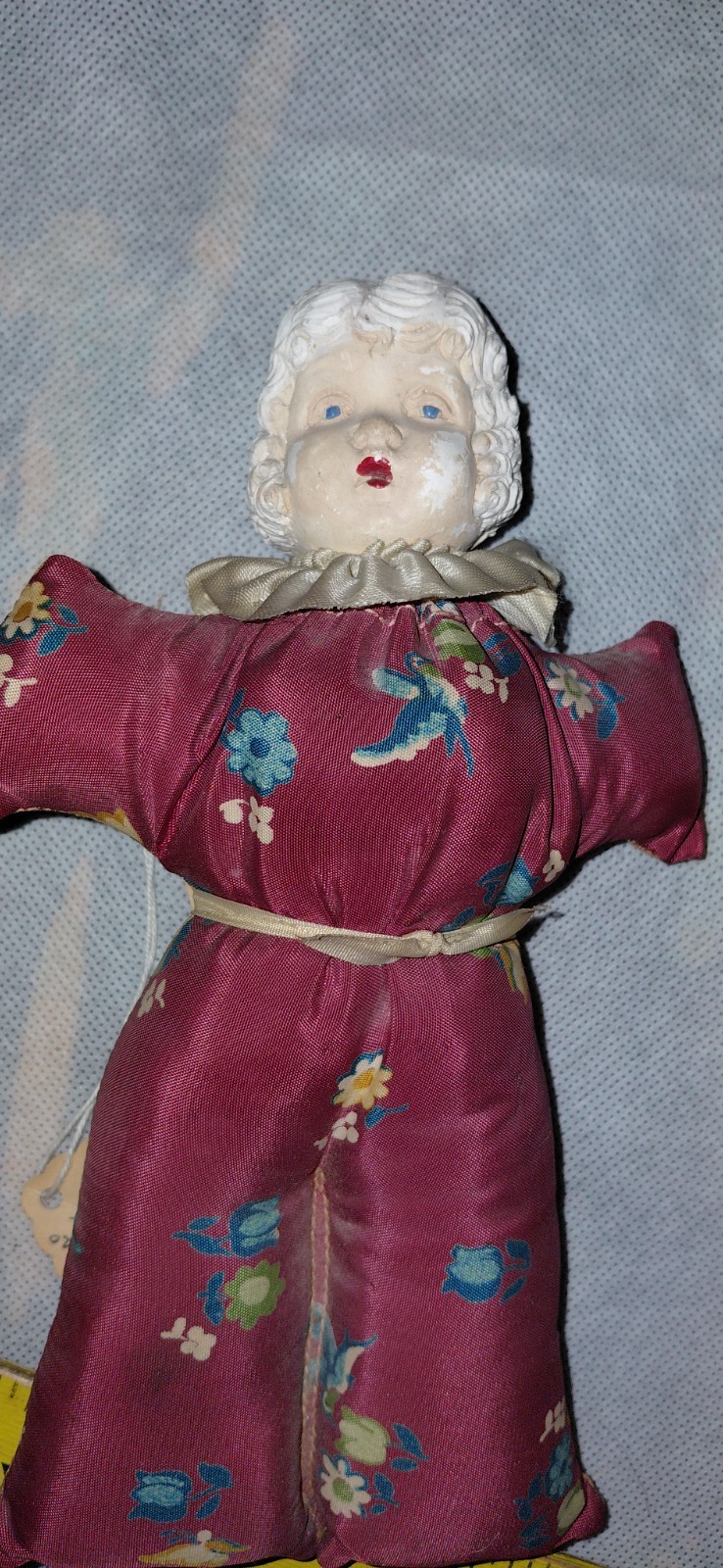 Vintage Plaster Head Cloth Pin Cushion Girl Doll 8 1/4