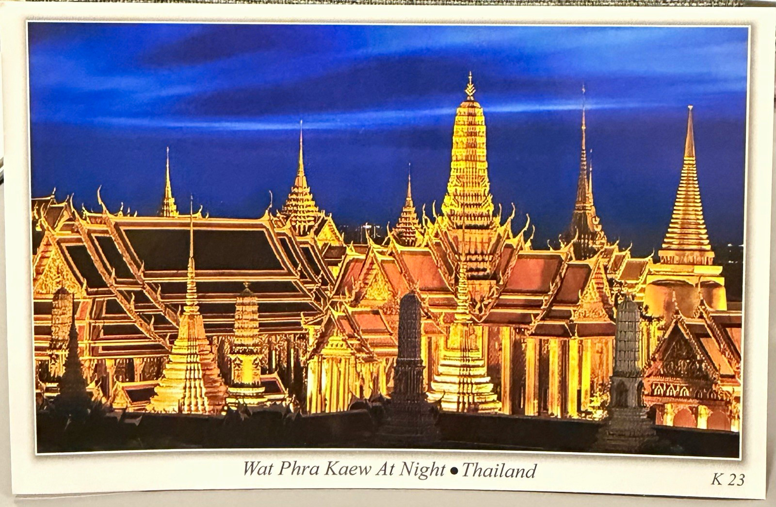 Wat Phra Kaew at Night Bangkok Thailand Postcard Unposted Photochrome