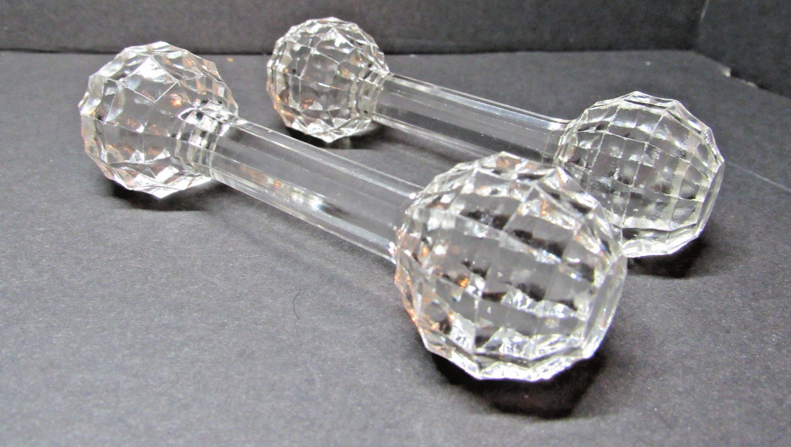 2 Vintage  Crystal Glass Dumbbell Style Elegant Knife Rest Stand #A27-28