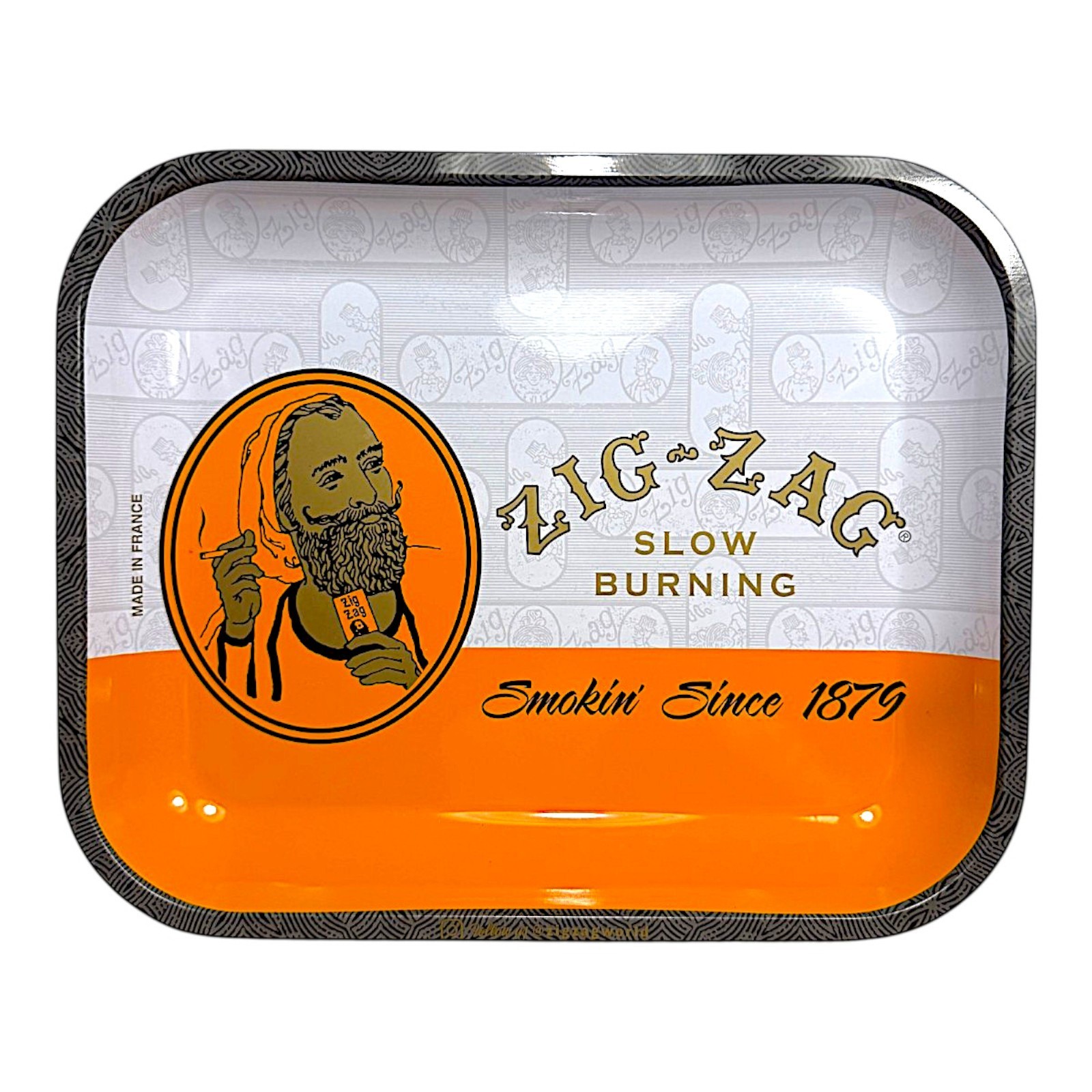 Large Zig-Zag Orange Metal Rolling Tray Classic Herb Tobacco Tin 13.4\