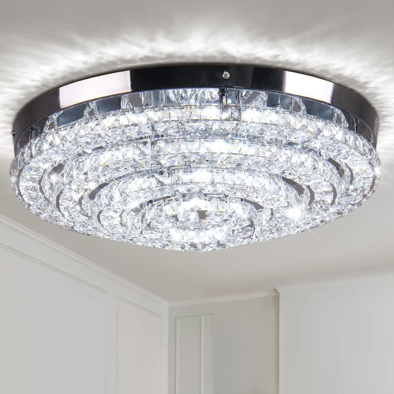 17.7 Contemporary Ceiling Light with Crystals - Large LED Fixture for