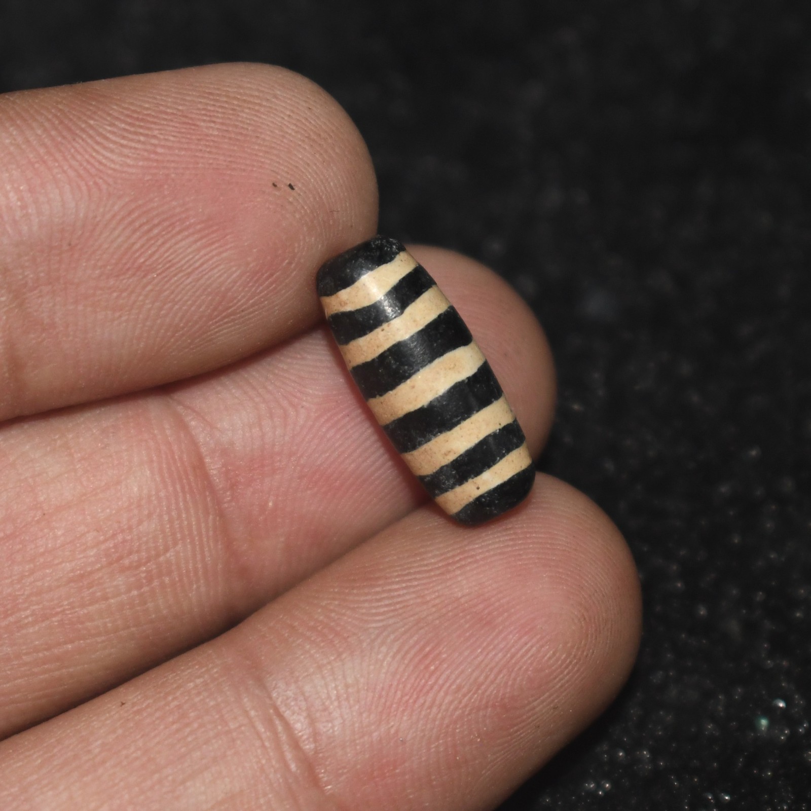 Rare Antique Old Tibetan Himalayan Etched Agate Stone Dzi Bead with Stripes
