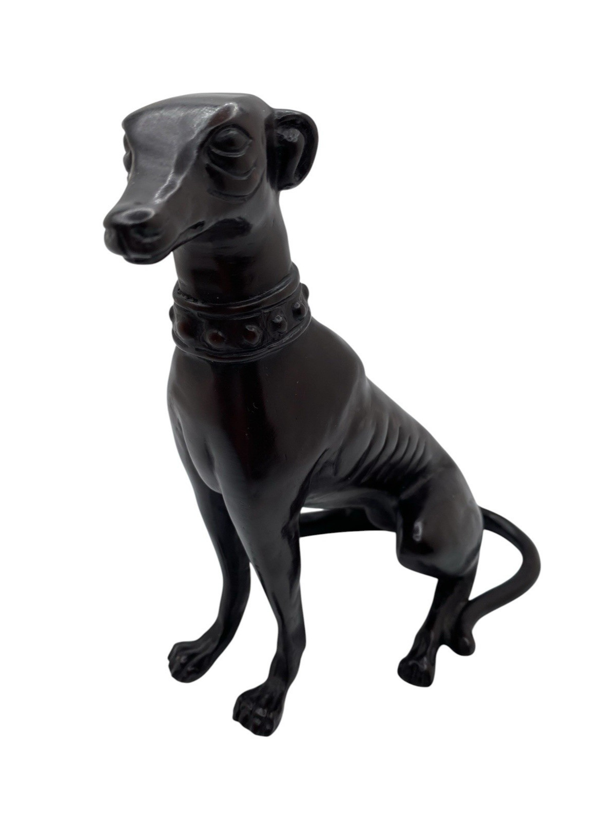Whippet Greyhound Sitting Dog Figurine Sculpture Cast Metal Dark Bronze Color