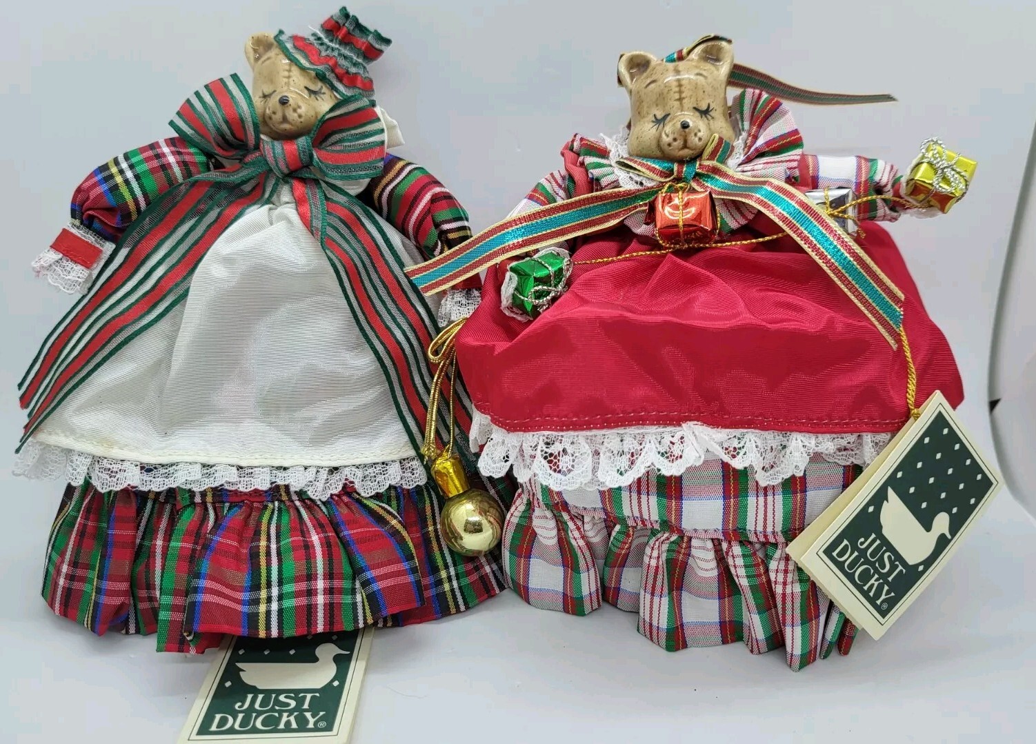 Vintage Just Ducky Porcelain Bear Figurine Christmas Decorative Doll Set of 2 Vintage Just Ducky Porcelain Bear Figurine Christmas Decorative Doll Set of 2