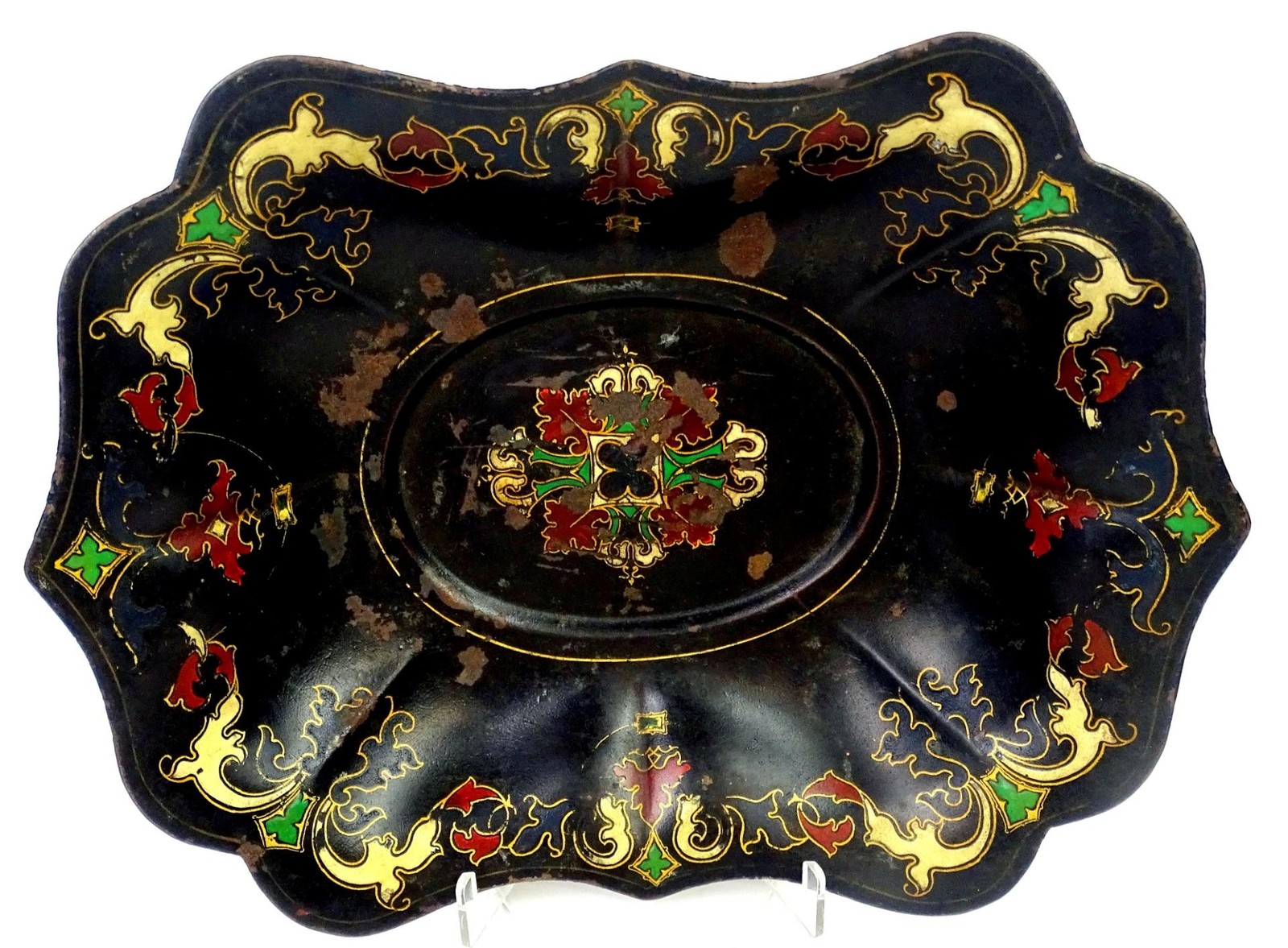 Toleware Hand Painted Metal Tin Persian Design Antique 11 1/8