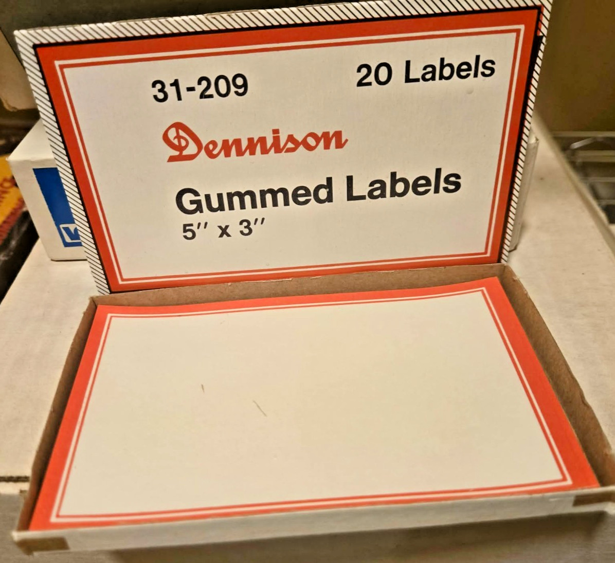 Vintage Dennison Red Border Gummed Labels Large 5\