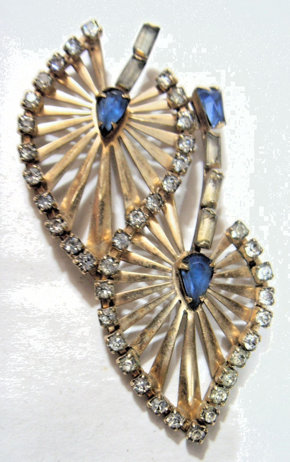 1940s antique 12k gold filled Phyllis brooch faux Sapphire Diamante gems EL1106