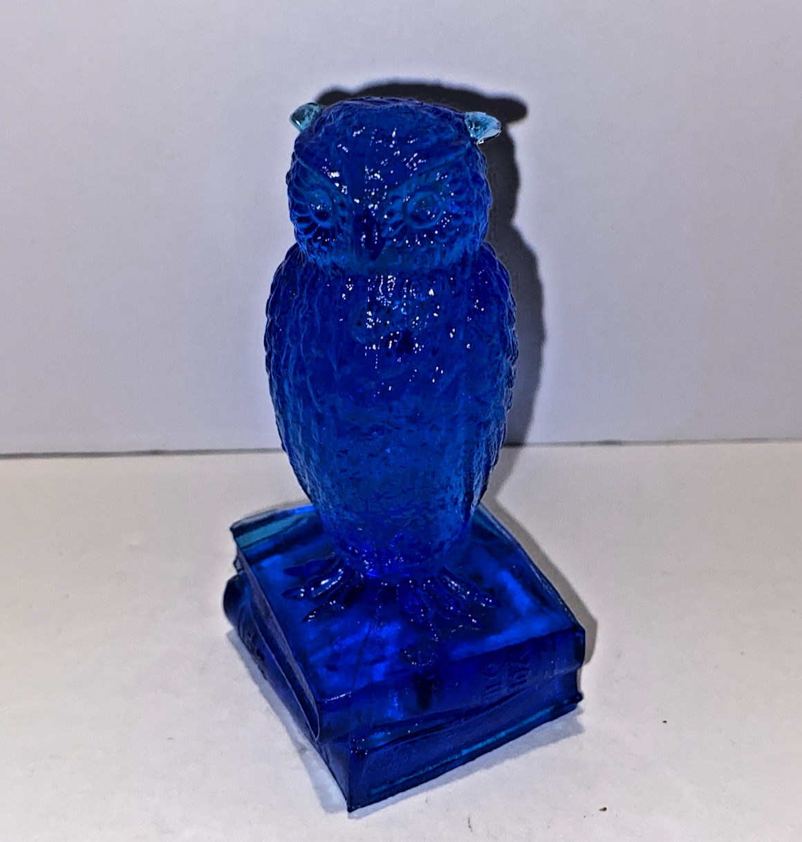 Vintage Westmoreland Cobalt Blue Wise Old Owl on Books Glass Figurine