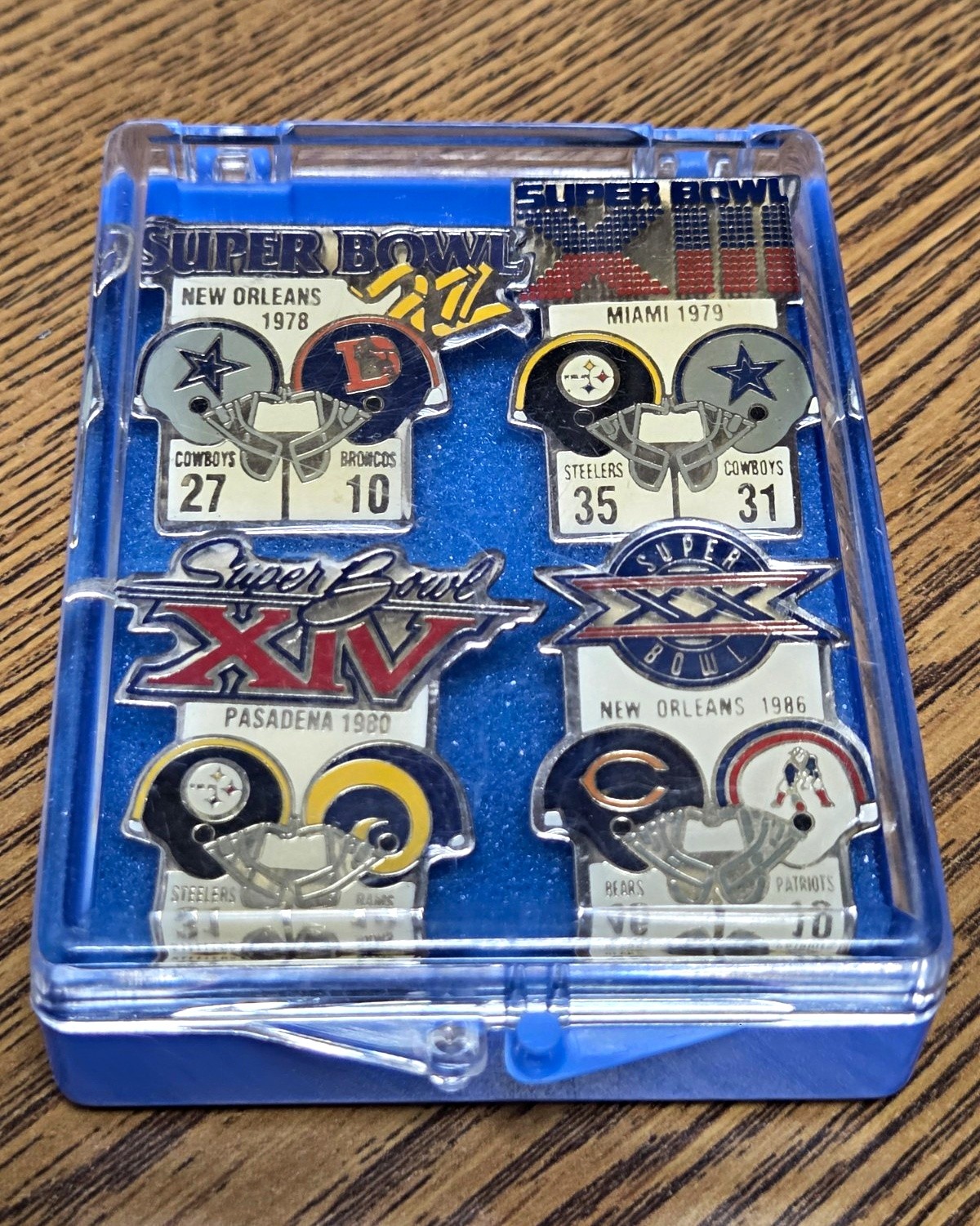 Super Bowl Starline Pins Lot of 4 - Super Bowl XII, XIII, XIV, XX, Great Cond.
