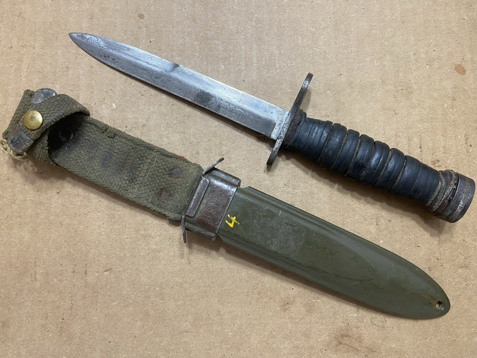 USM4 CASE Bayonet Marked U.S.M4 w/ Scabbard Marked US M8A1 B.M. Co. WWII