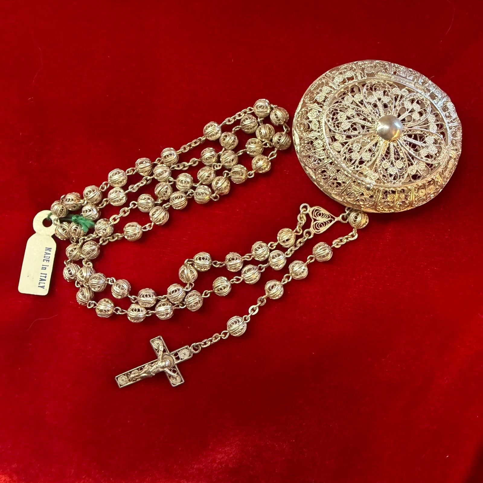 VINTAGE ANTIQUE 800 SILVER FILIGREE ROSARY & FILIGREE BOX SET ITALY - PRISTINE VINTAGE ANTIQUE 800 SILVER FILIGREE ROSARY & FILIGREE BOX SET ITALY - PRISTINE