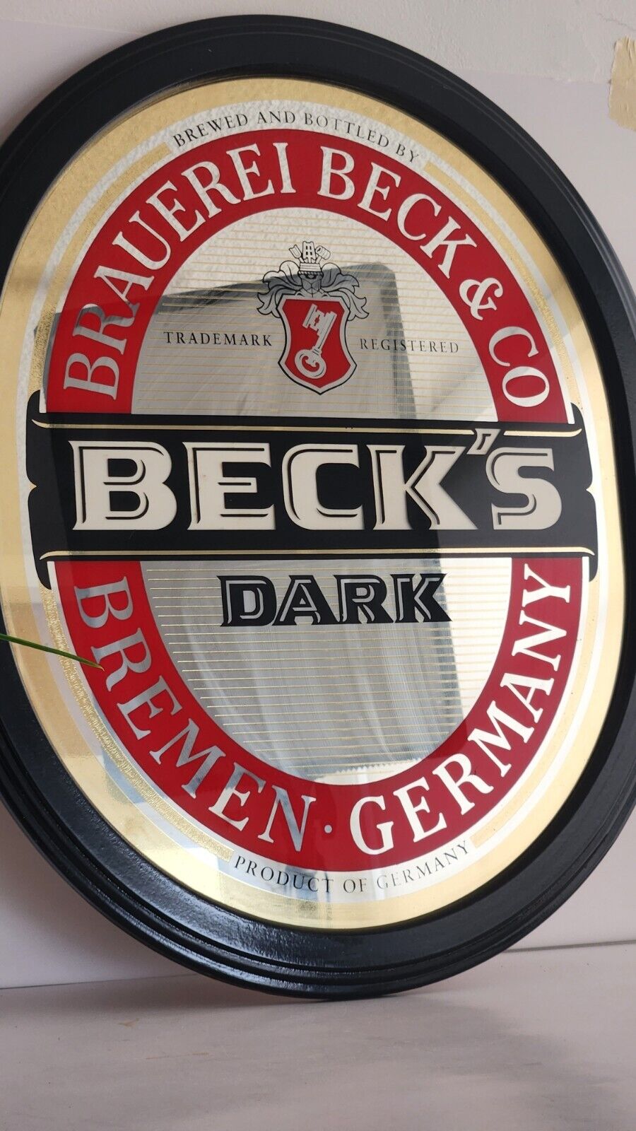 Beck's Beer Mirror Sign Oval Wood Framed Vintage Bar Style Germany