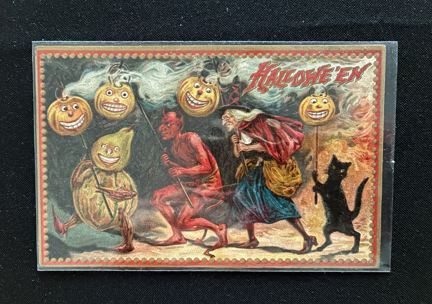 1909 Tuck\'s Halloween Postcard Devil Witch Cat Jack O Lanterns Veggie Guy Posted