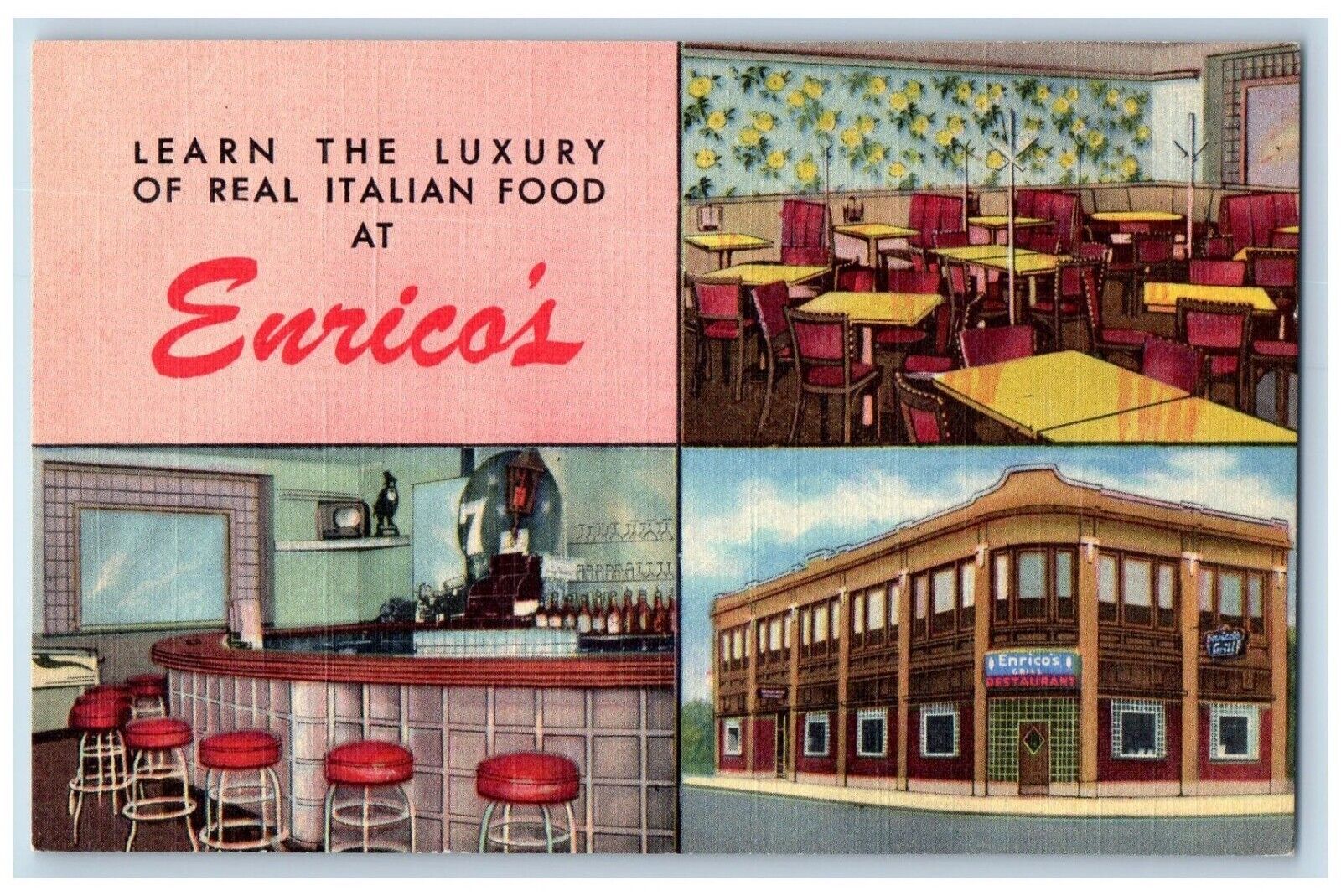 Syracuse New York NY Postcard Enrico Restaurant Multiview c1940 Vintage Unposted