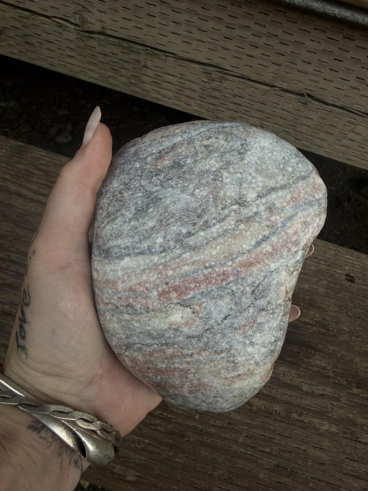 STUNNING Pink & Gray Banded Quartzite? Large Natural River Rock Specimen