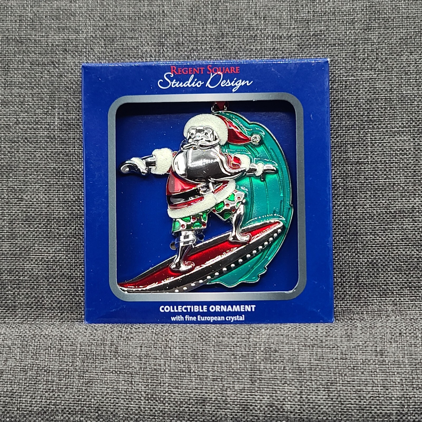 Regent Square Studio Design Metal Santa on Surfboard Ornament 3 inches NEW