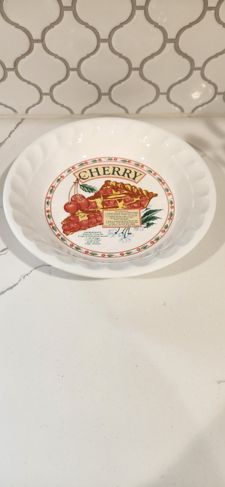 Vtg Himark The Golden Pie Collection Cherry Recipe Ceramic Pie Dish 10.5 inch