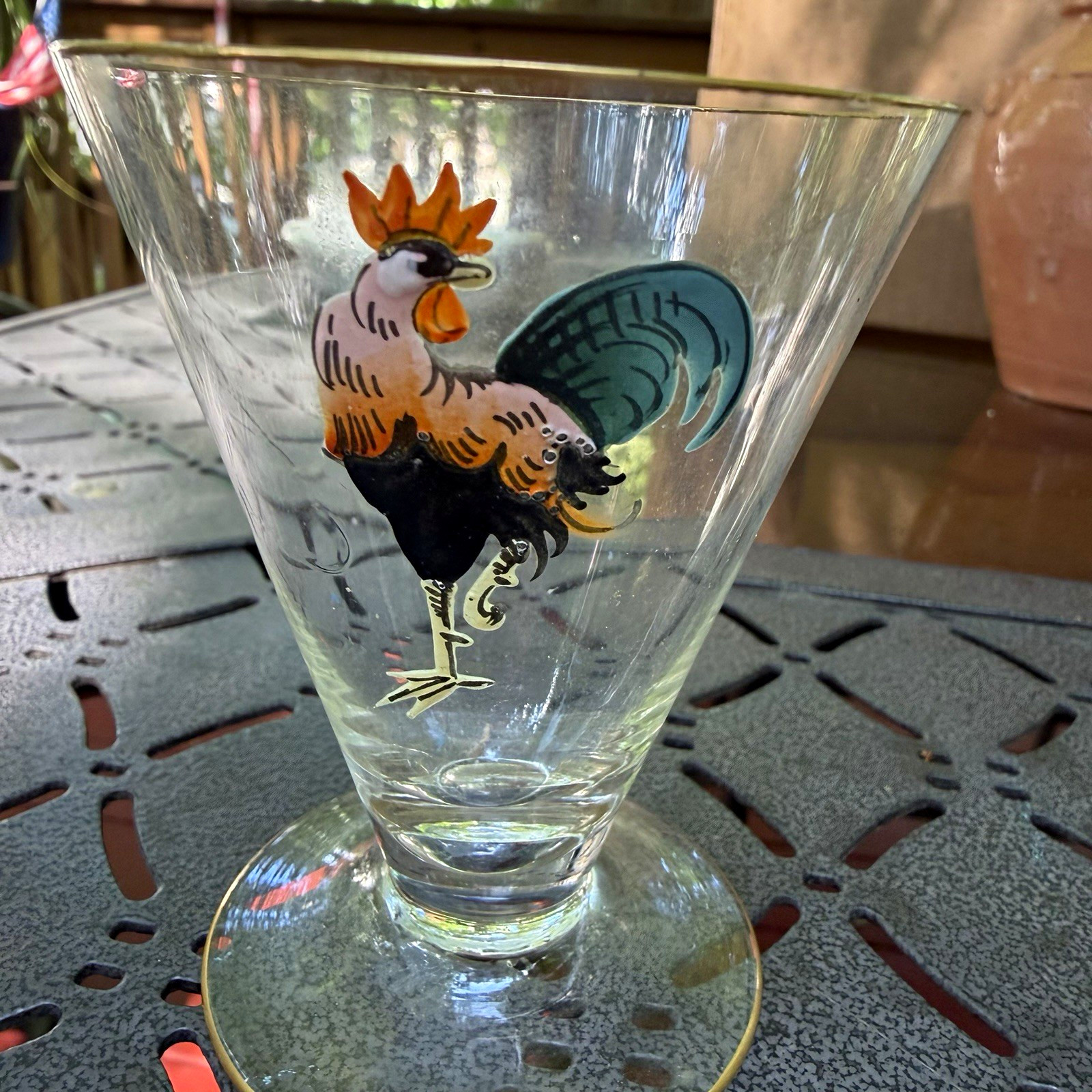 Vintage Rooster Footed Glass Attributed to Dorflinger in Honesdale, Pennsylvania
