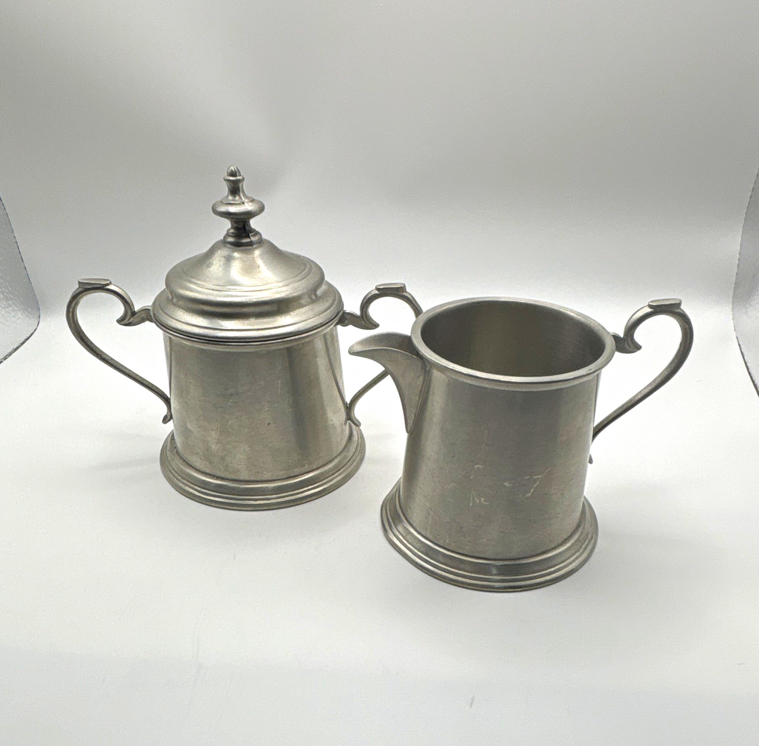 Godinger Baroque Pewter Creamer Sugar Bowl Set Made in England Vintage