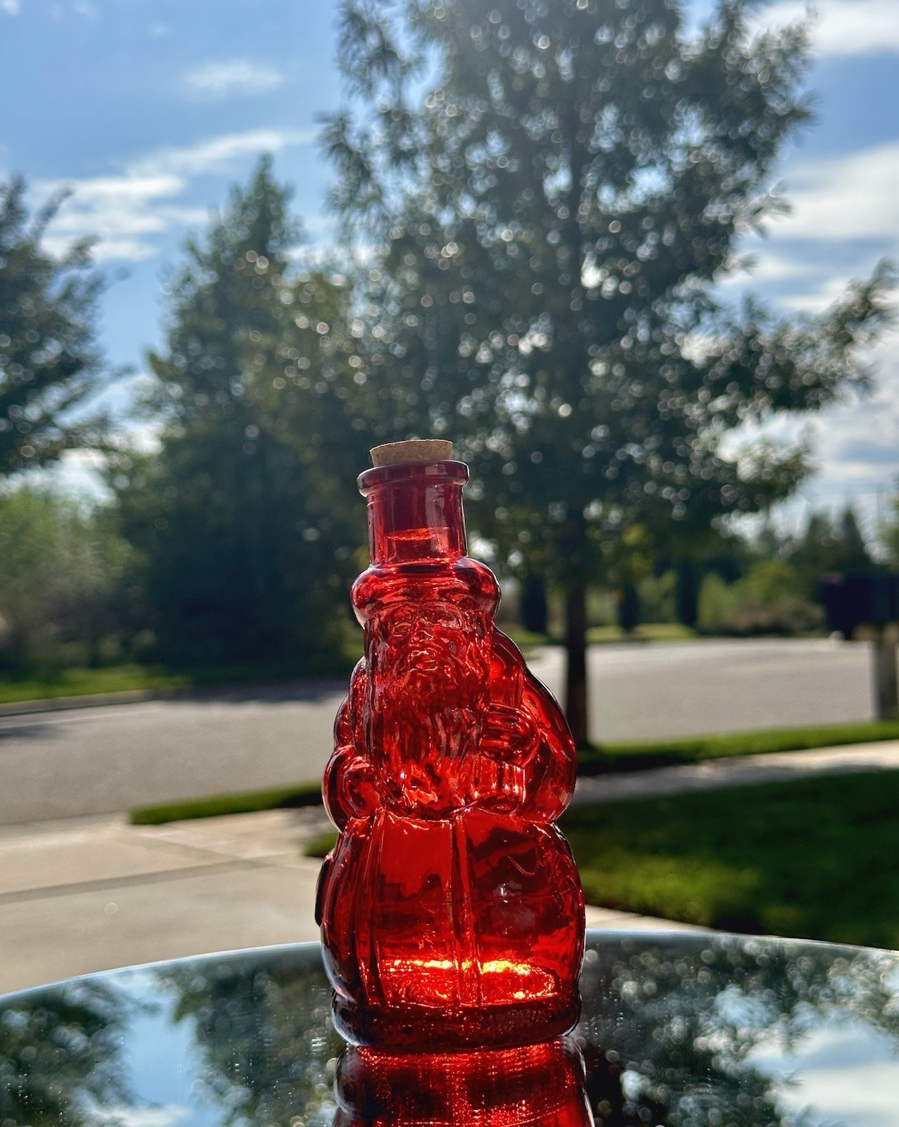 VTG Ruby Red Glass Santa Claus Figural Corked 7\