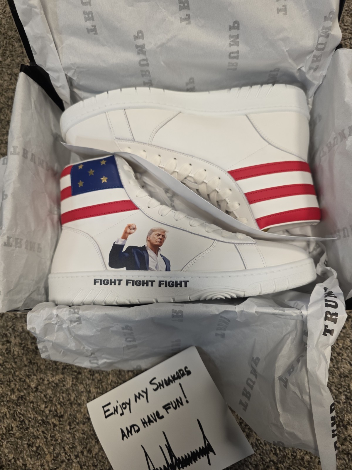 Donald Trump Fight Fight Fight White High Top Sneaker Sz 10 #2703/5000