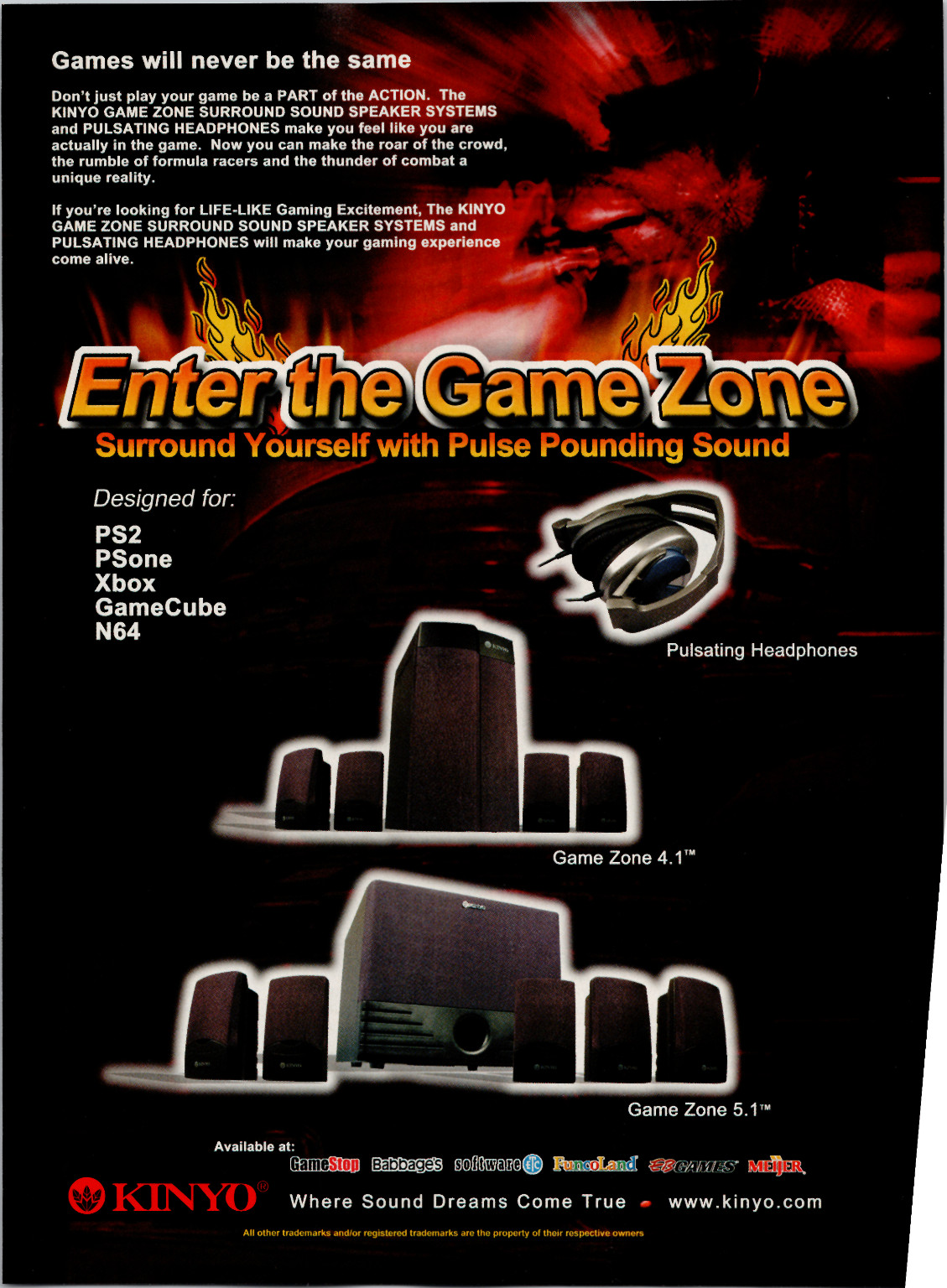 Kinyo Game Zone Surround Sound Speaker System Vintage Magazine Ad Early 2000s
