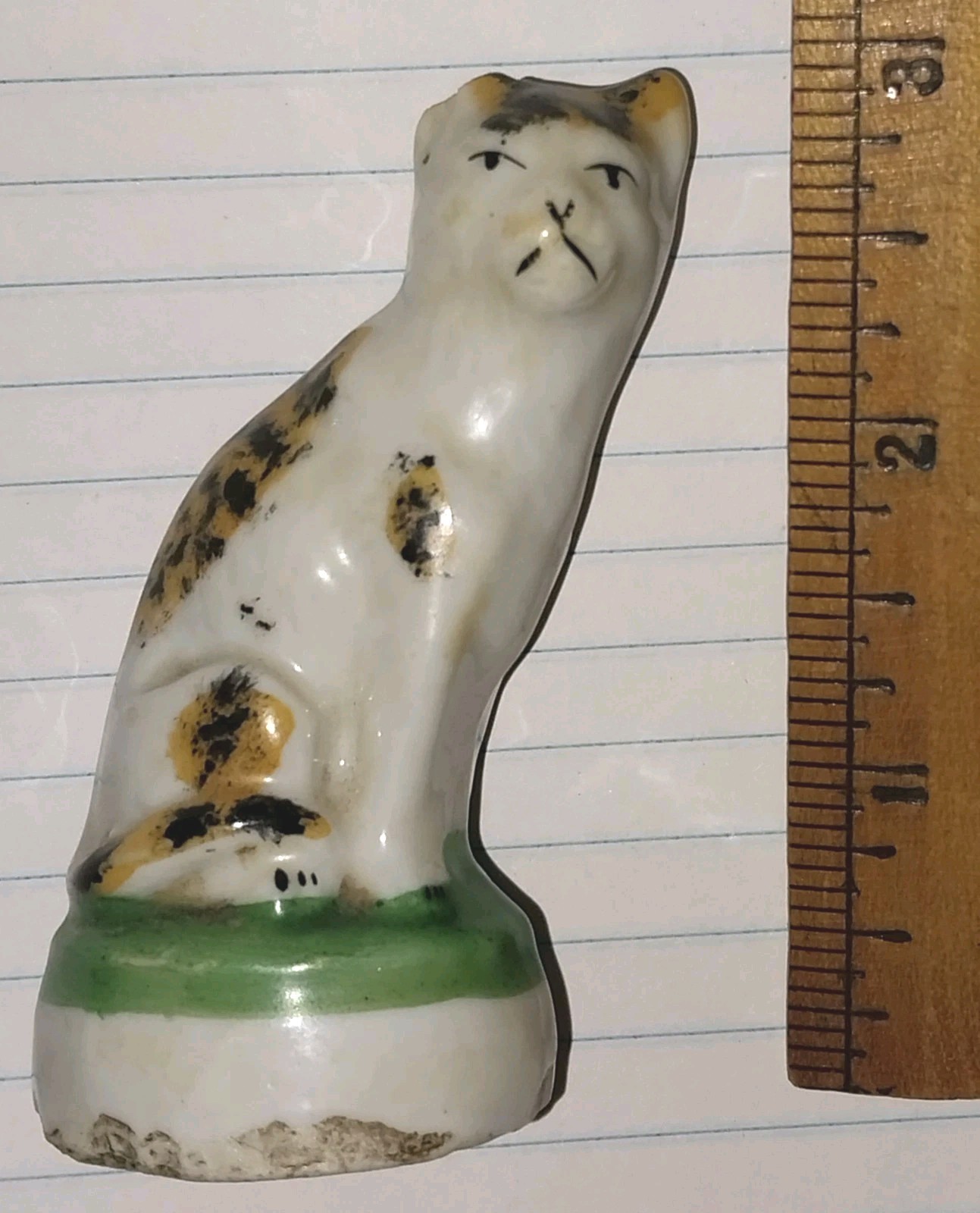 Antique 19thC Staffordshire Pottery Calico Cat Figurine 3\