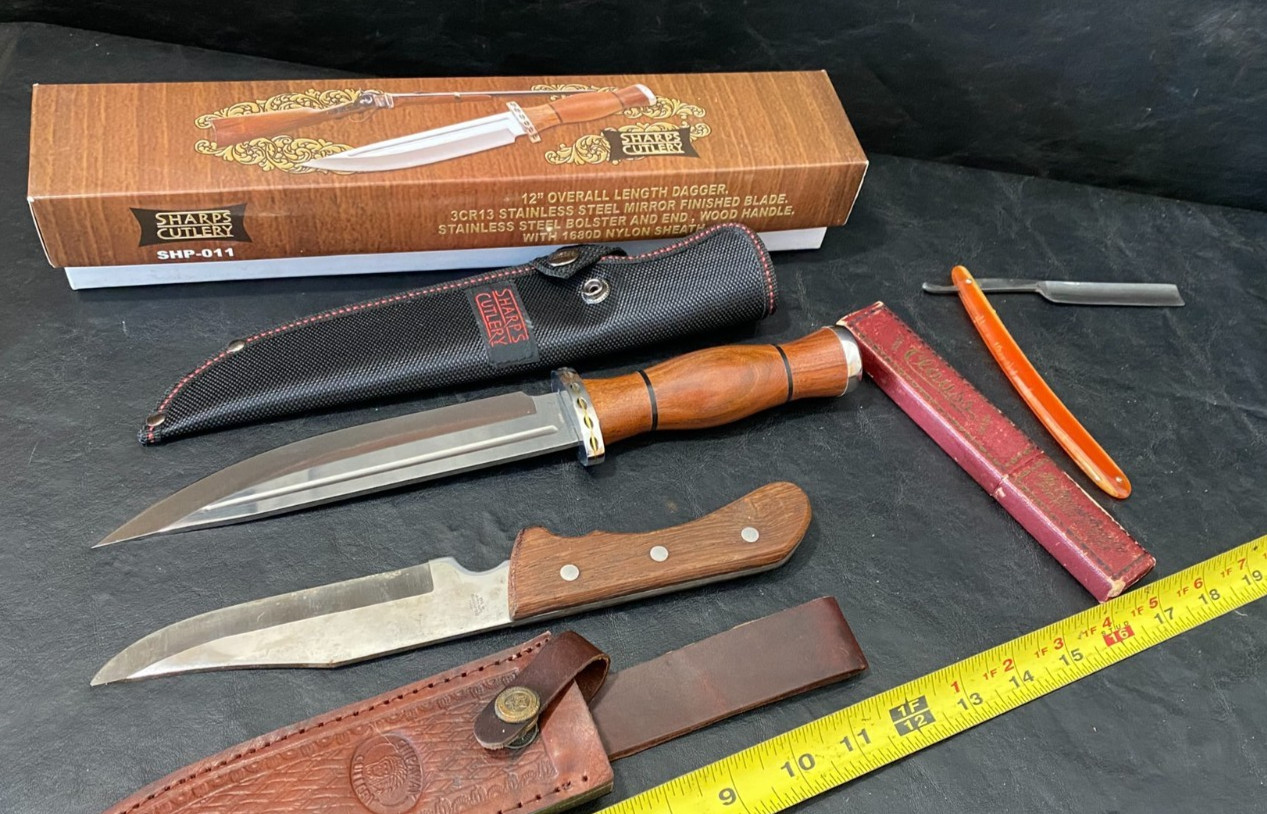 hunting knives Sharps Cutlery new & Hunter\'s Choice used & wayne straight razor